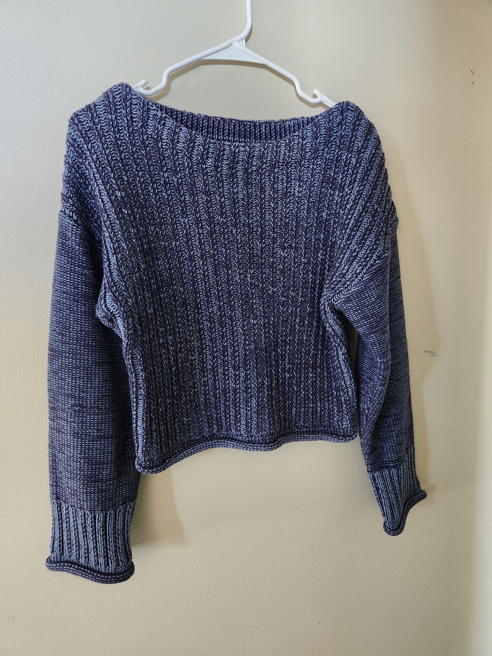 BDG Indigo Marled Off-the-Shoulder Ribbed Sweater